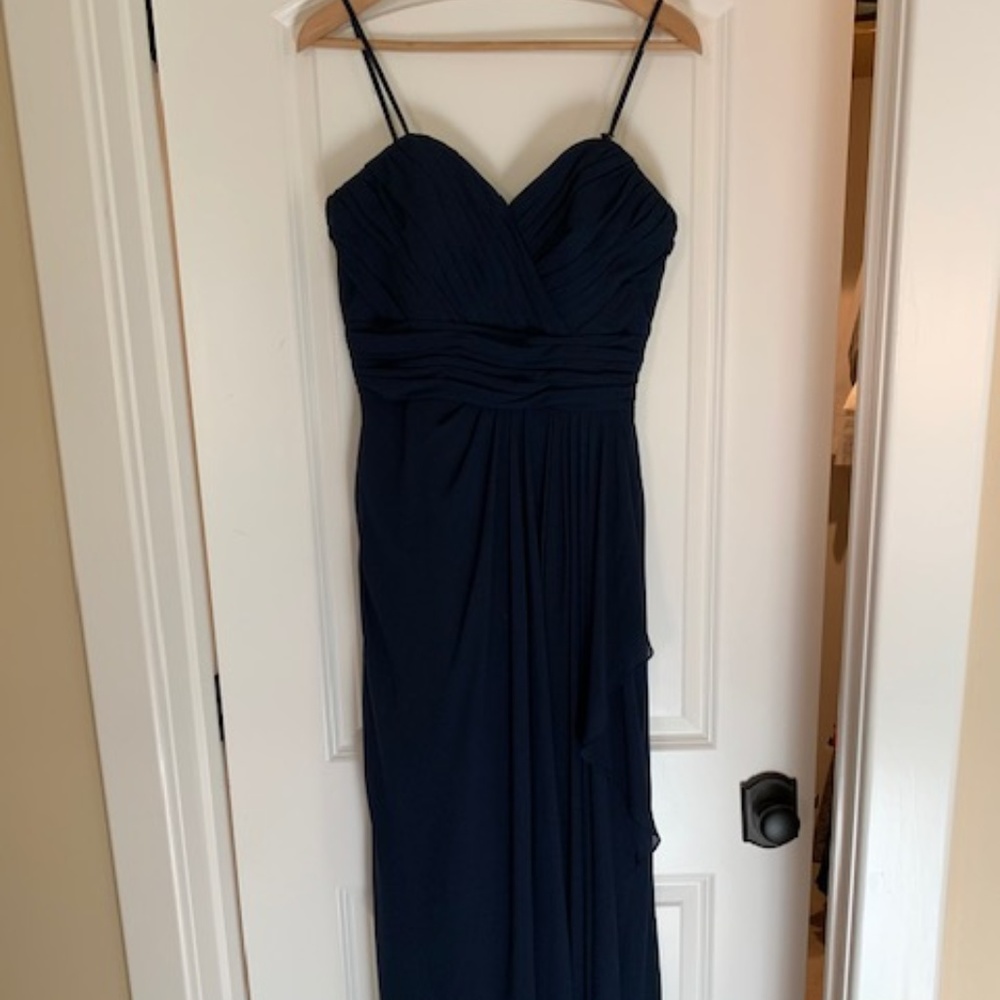Bill Levkoff navy blue long bridesmaids dress